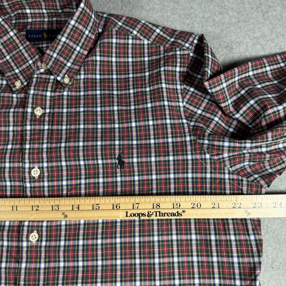 Polo Ralph Lauren Button Down Shirt Mens 16 41 Red Green Plaid Cotton L/S